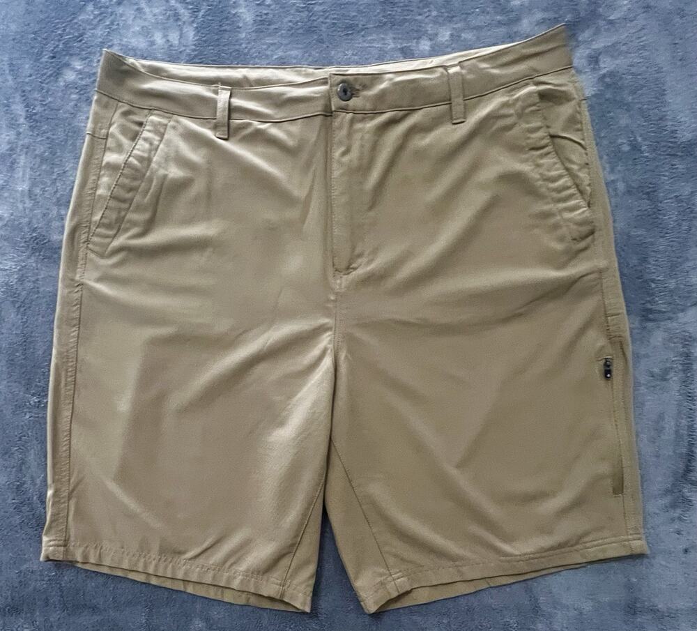 Gerry Quick Dry Trail Shorts Beige Stretch Poly 5 Pocket Drawstring Zip Men's 40